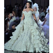 Luxurious Wedding Dress With Full Lace Ruffles Tailing Removable Sweetheart Bridal Gowns Court Long Tailing vestido de novia