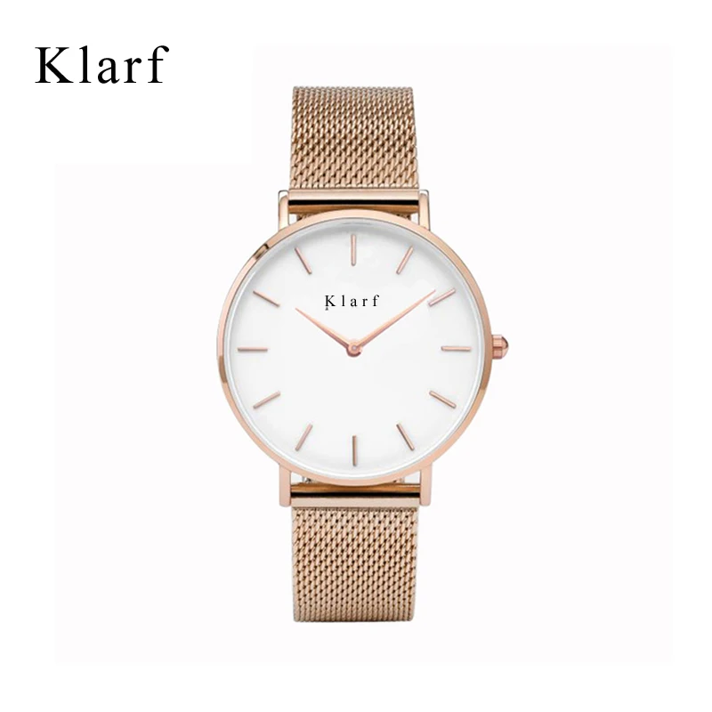 klarf 2017 New Brand Fashion Women Watches Quartz Watch Dress Ladies Casual Sports Wristwatch Stainless Steel Strap BLACK Dial