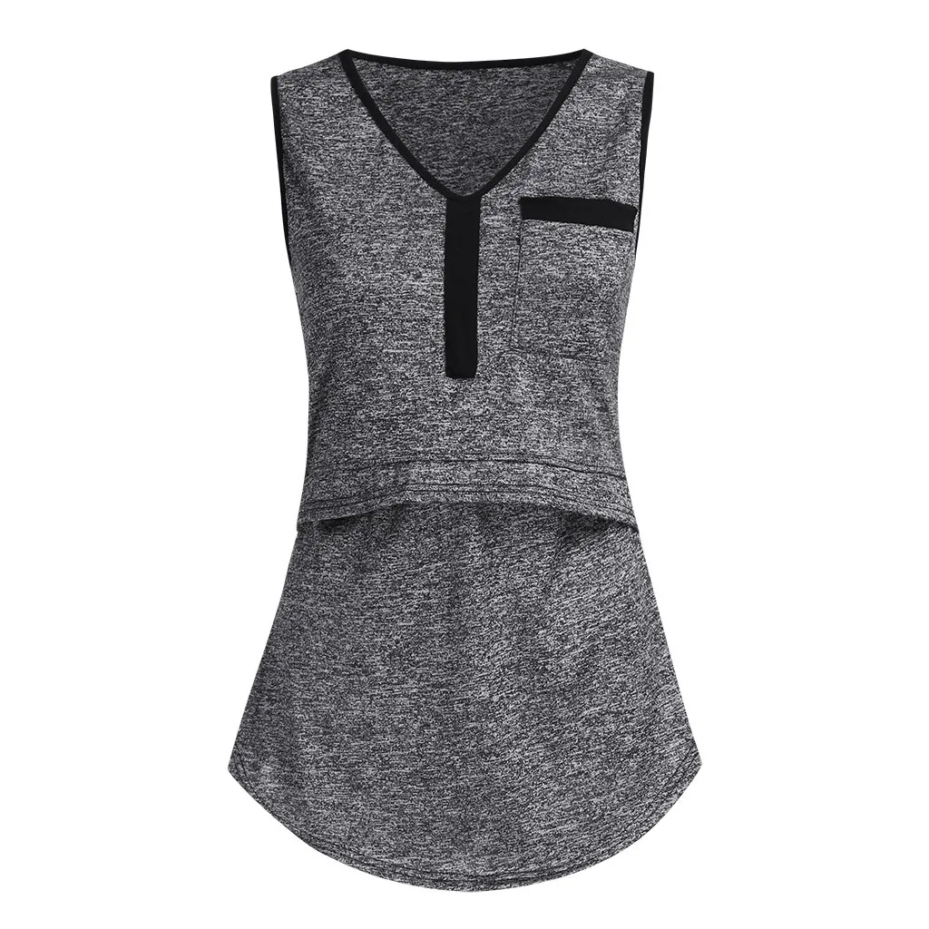 

MUQGEW 2019 Women maternity tops New Fashion Nusring For Breastfeeding V-Neck Sleeveless Tops Solid Color Clothes ropa maternal