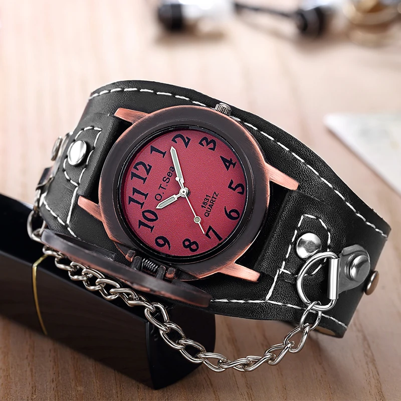 Новое поступление O. T. SEA брендовые уникальные череп кварцевые часы в стиле панк роскошные кожаные спортивные часы Relogio Masculino 1831-8