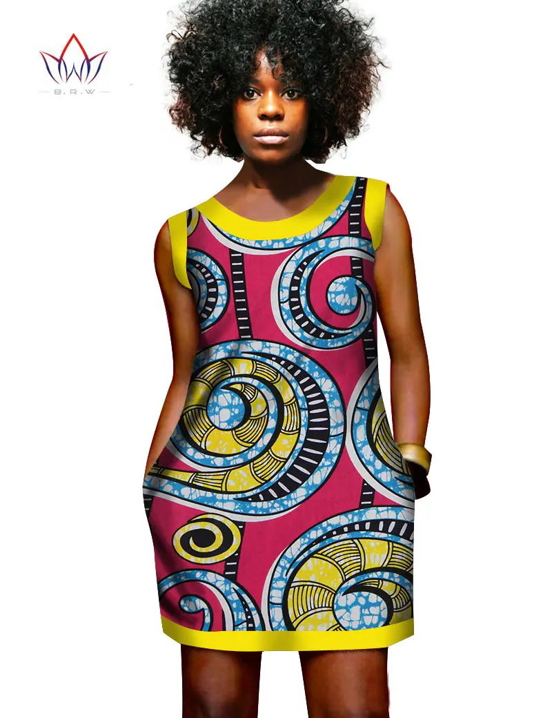 Летний Африканский Воск платья для женщин мини-платье жилет печатных Дашики Платья для женщин в африканском стиле Одежда с рисунком в африканском стиле Базен платье WY452