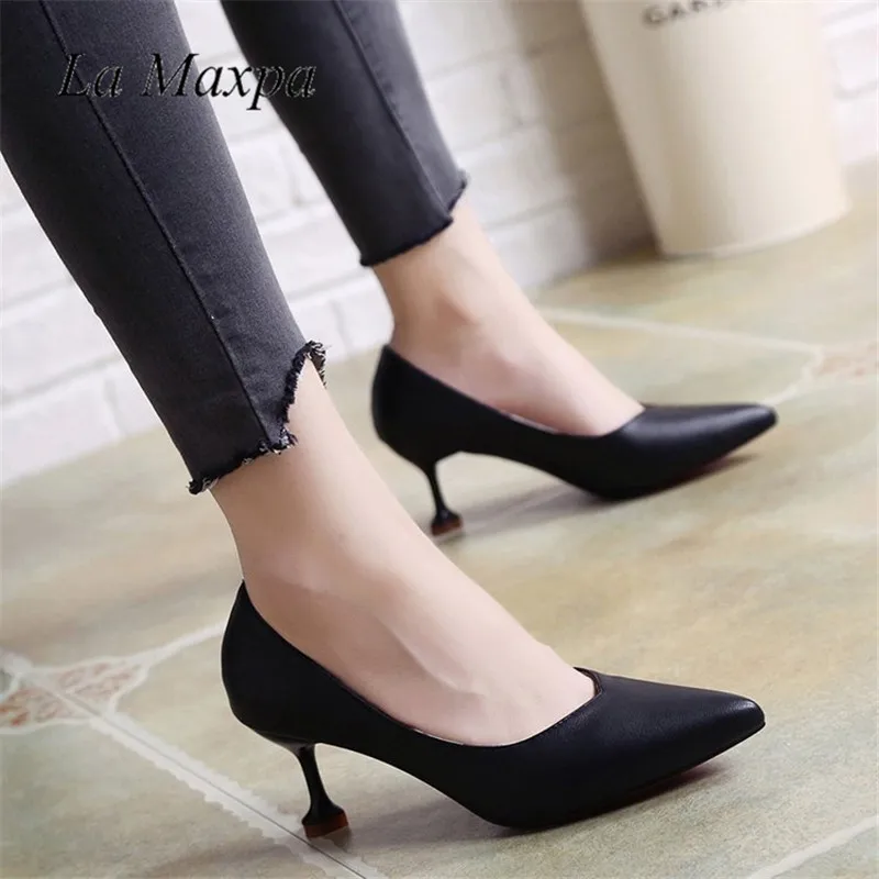 Señoras de bajo margen elegante atractivo patrón de tacón alto puntiagudos  zapatos Stilettos negro Beige nuevo vestido de oficina de boda  bombas|Zapatos de tacón de mujer| - AliExpress