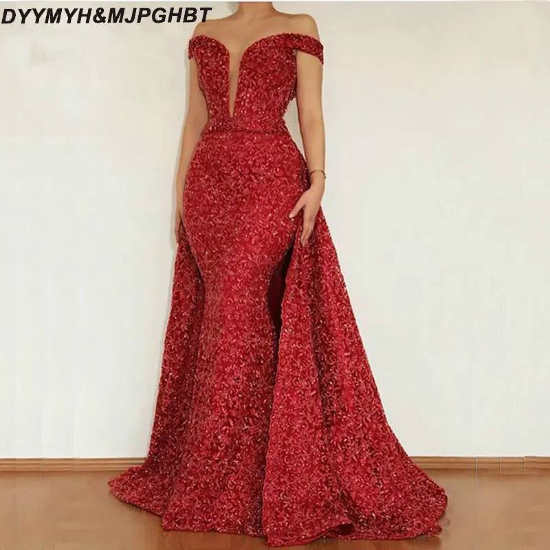Long Mermaid Burgundy Abendkleider Elegant Mermaid Arabic Evening Dress 2018 Dubai Formal Kaftan Lebanon Lange Jurk_1