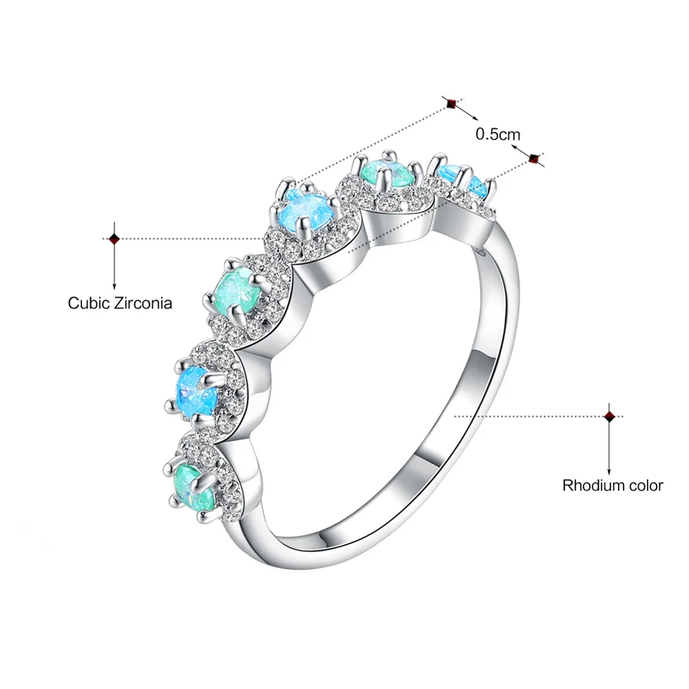 DreamCarnival 1989 New Petite Summer Jewellery Light Blue Green Glitter Zircon Trendy Women Thin Rings for Stacking SJ29898-1R