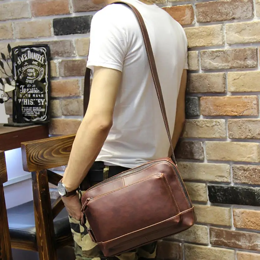 

Small PU Leather Men Messenger Bag Vintage Men's Crossbody Purse Brown Shoulder Bag Bolsa Casual Zipper office Work Bags for Man