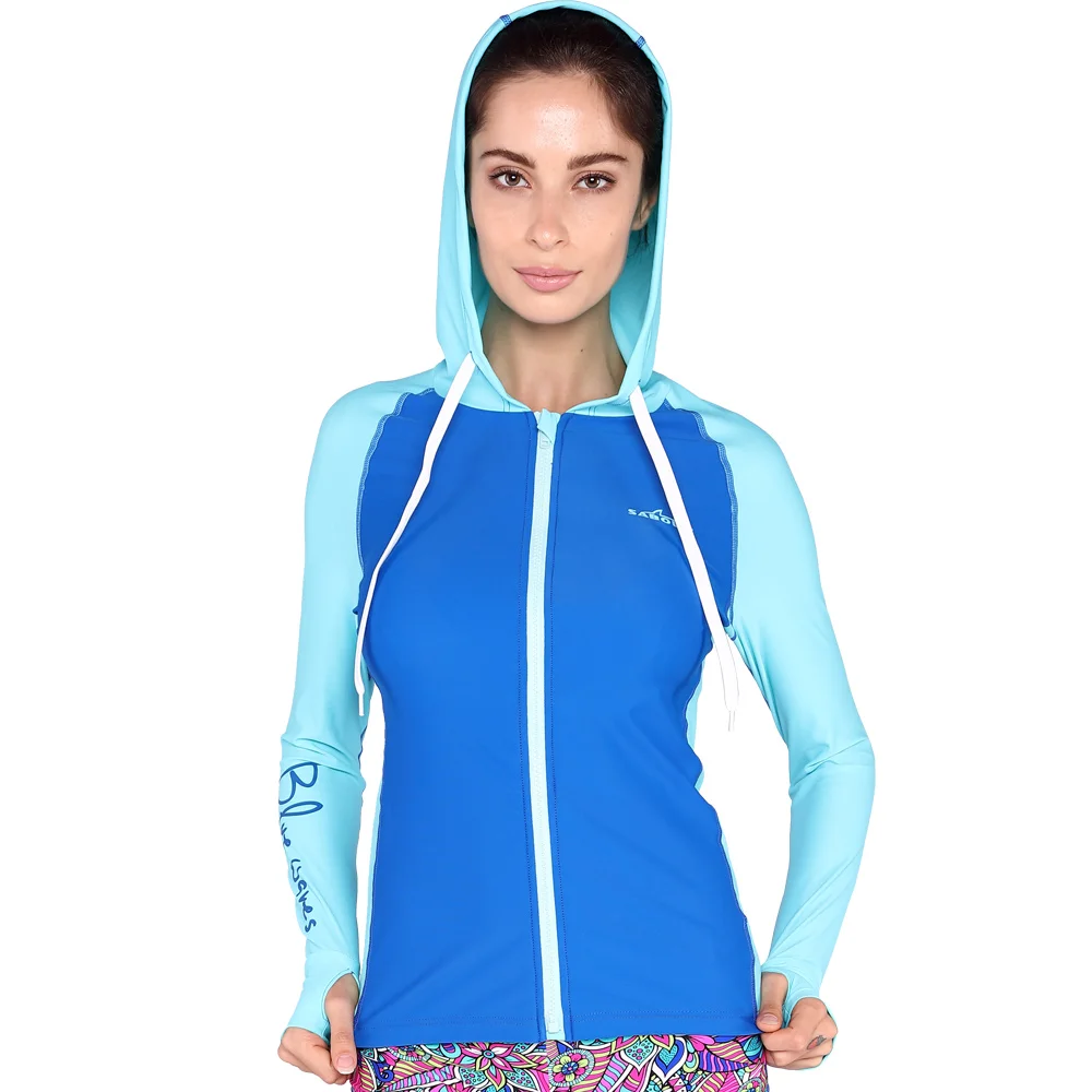 SABOLAY النساء واقية من الشمس تصفح الملابس مع مقنعين الغوص الإناث طويل كم سراويل قصيرة ملابس السباحة Rashguards تصفح سترة SABOLAY النساء واقية من الشمس تصفح الملابس مع مقنعين الغوص الإناث طويل كم سراويل قصيرة ملابس السباحة Rashguards تصفح سترة