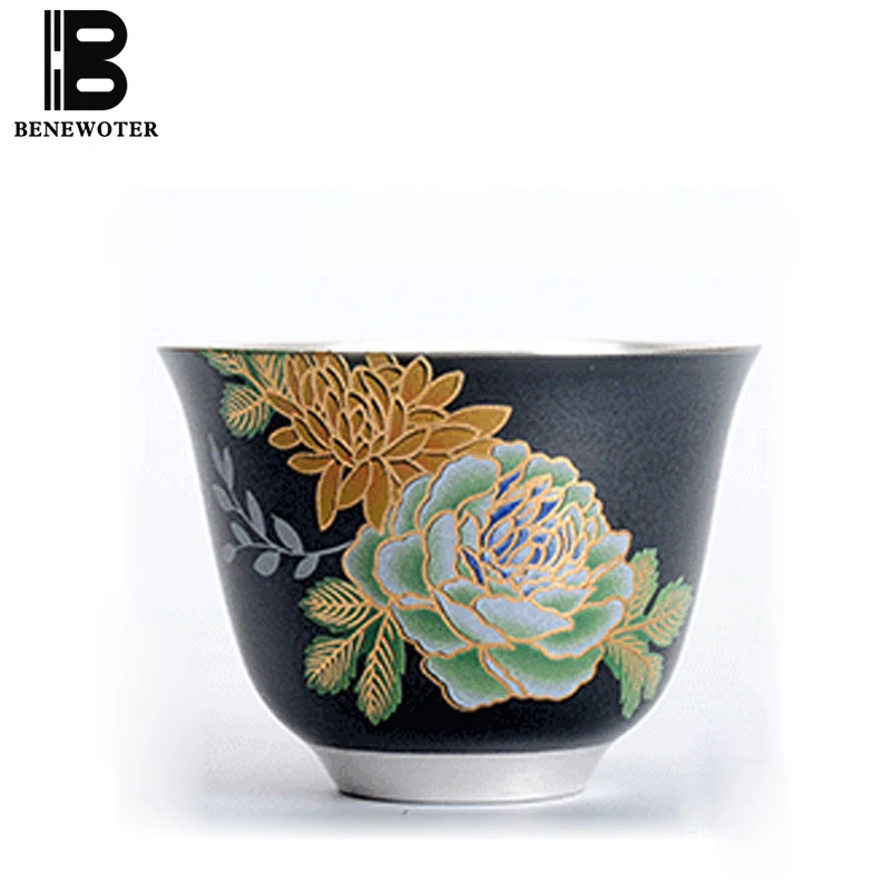 

90ml Handmade CeramicEnamel Color Lotus Painted Silver Health Teacup Kung Fu Tea Set Sake Wine Black Tea Coffee Cup Drinkware