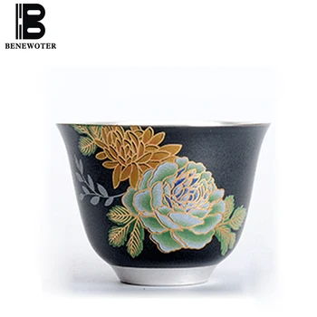 

90ml Handmade CeramicEnamel Color Lotus Painted Silver Health Teacup Kung Fu Tea Set Sake Wine Black Tea Coffee Cup Drinkware