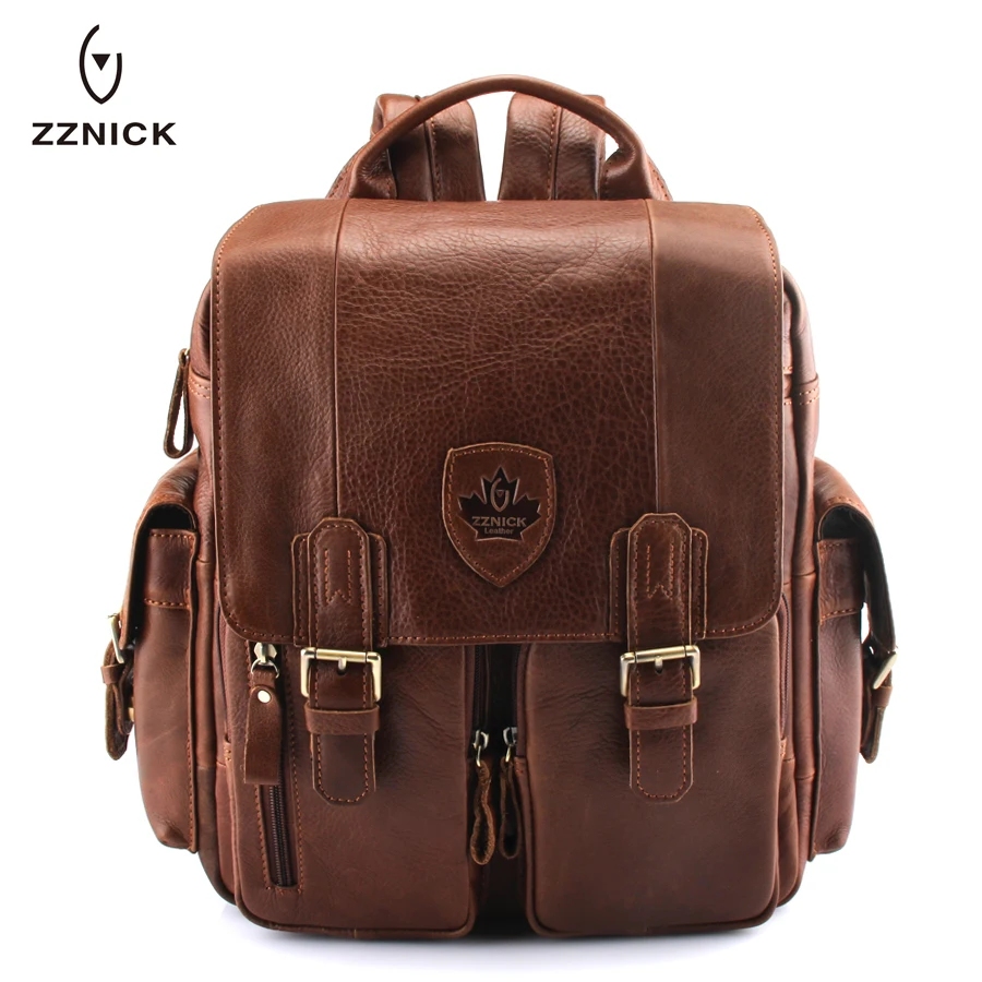 Luxury Men Backpacks 100% Wax Genuine Leather Men's Travel Bag Fashion ...
