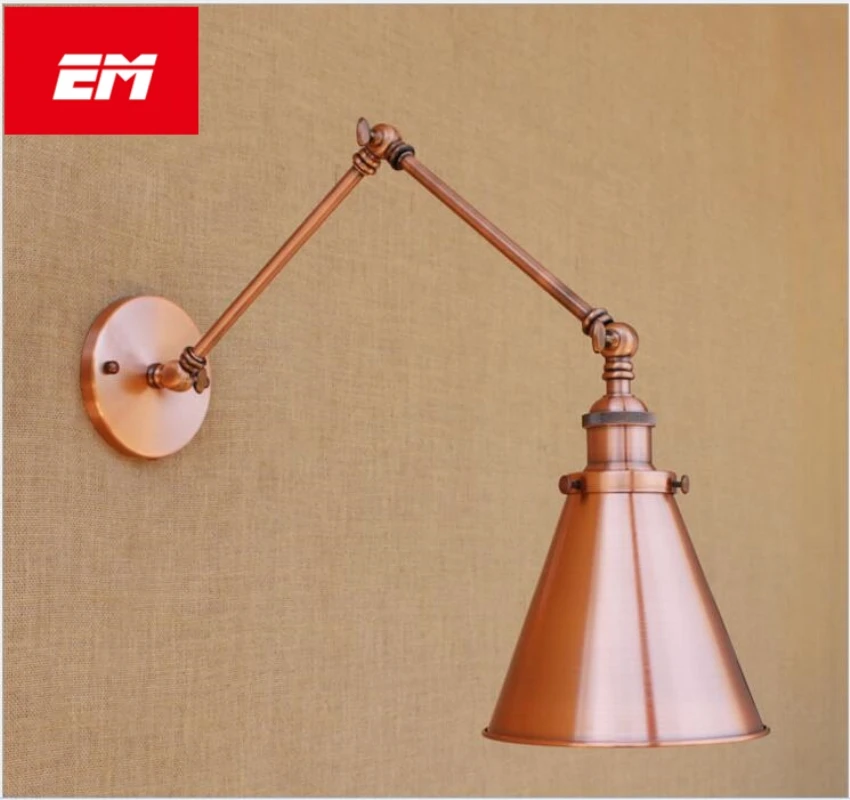 

Retro Swing Arm Led Wall Lamp Shade Wall Sconces Wall Mount Wall Lights For Home E27 Bulb bedside lamp Red Light fixture