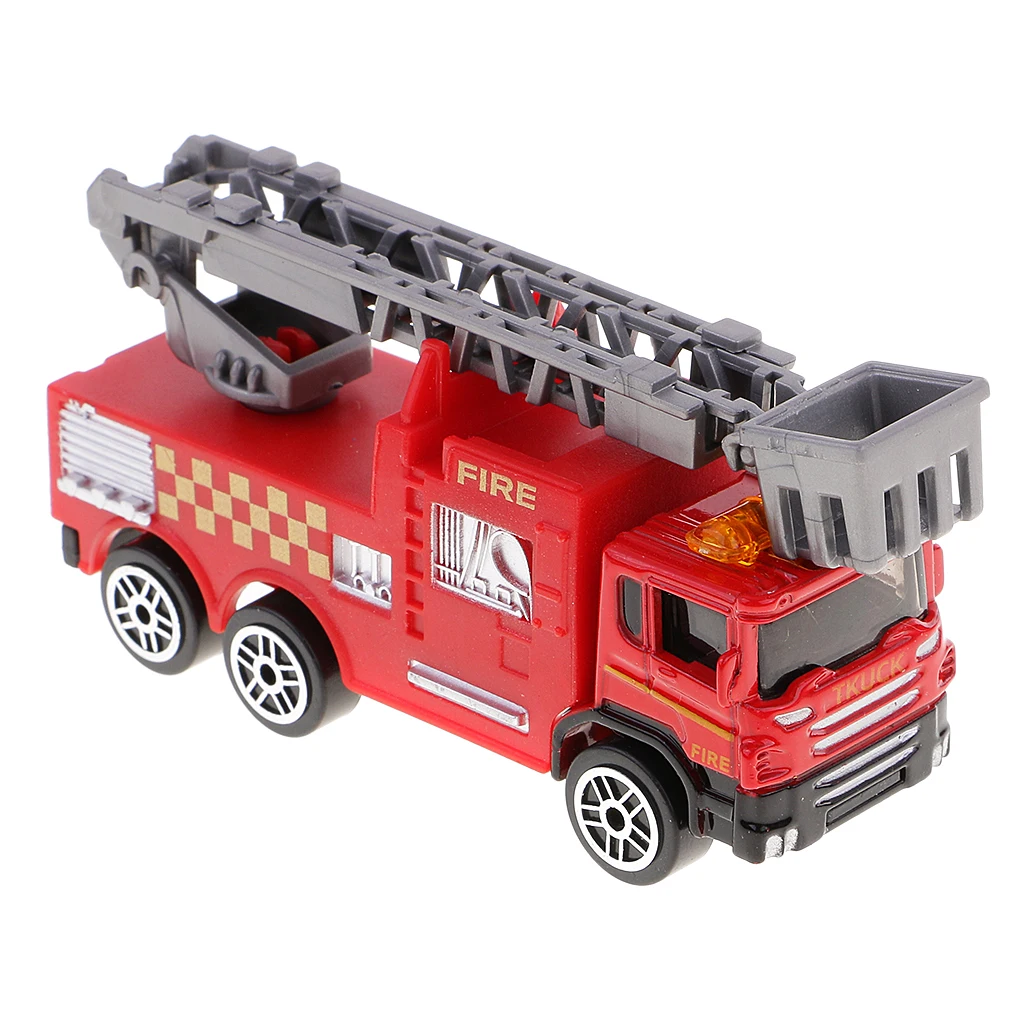 2Pcs Diecast Fire Truck Construction Vehicle Cars Model Toy for Kids Children Christmas Gift Collection Room Decor