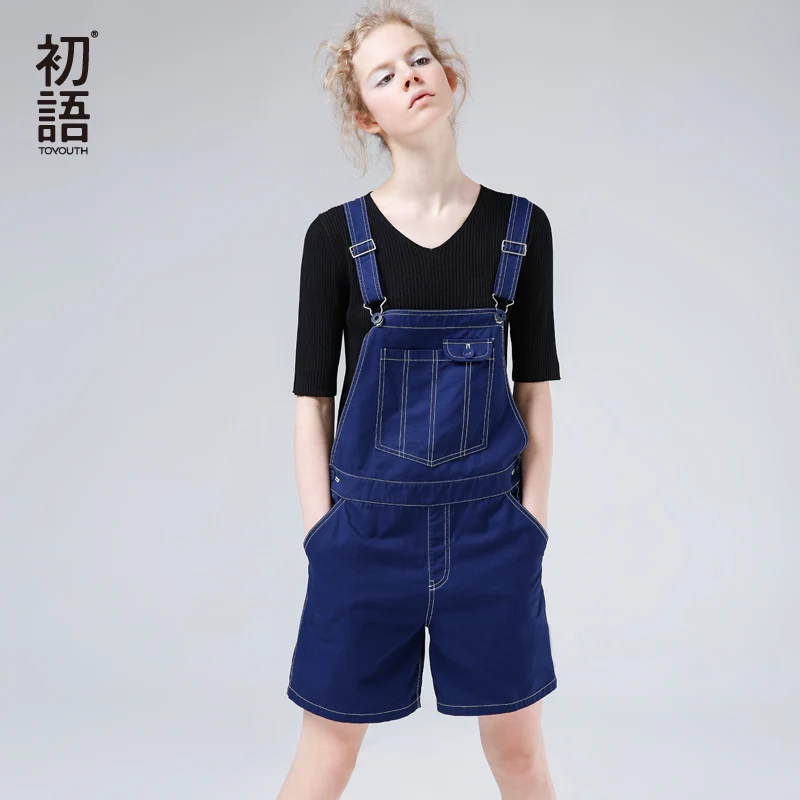 Женский джинсовый комбинезон Toyouth повседневный с карманами лето 2019|woman pants slim|pants