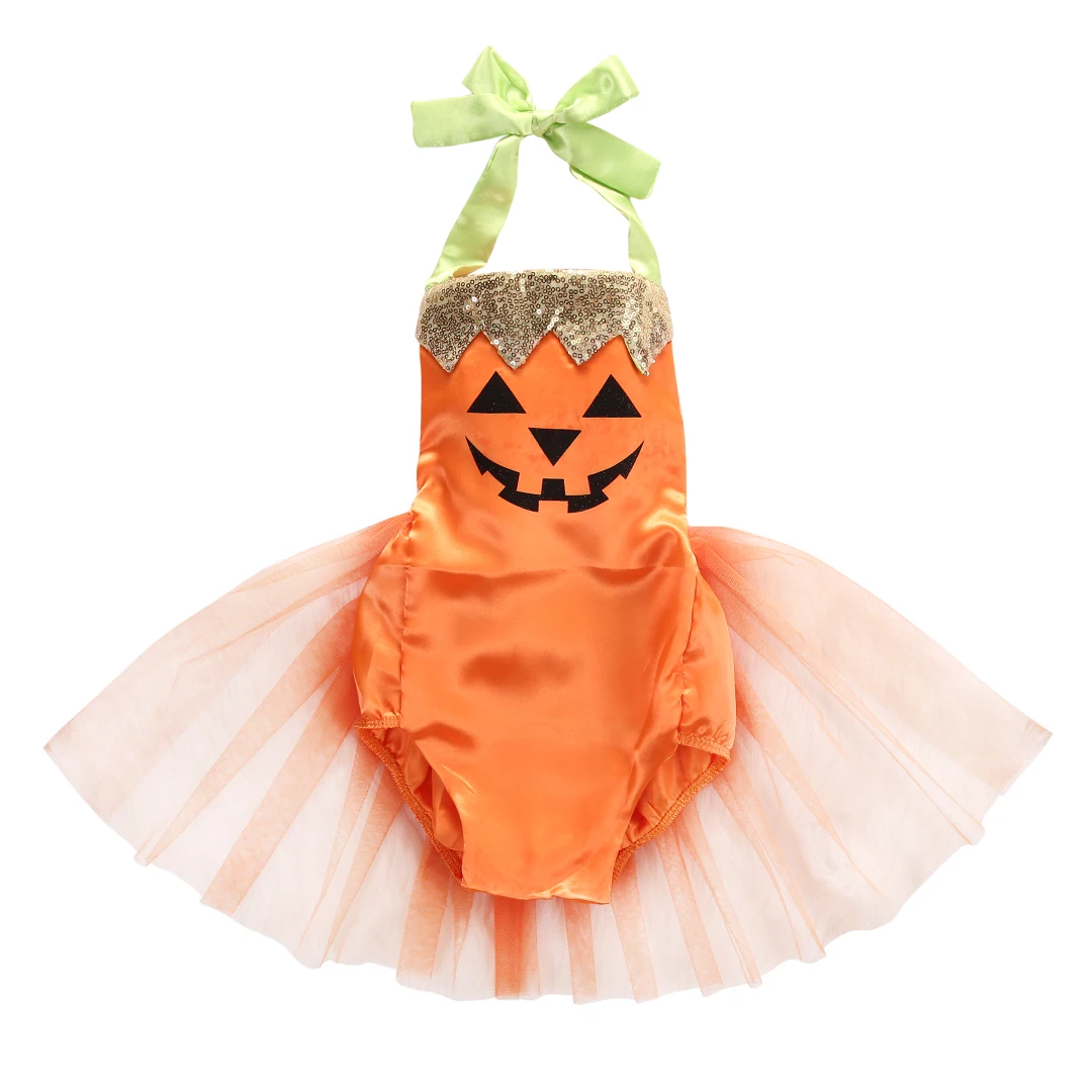 

2018 Baby Girls Cute Pumpkin Romper Halloween Party Fancy Costume Tulle Baby Girls Clothing
