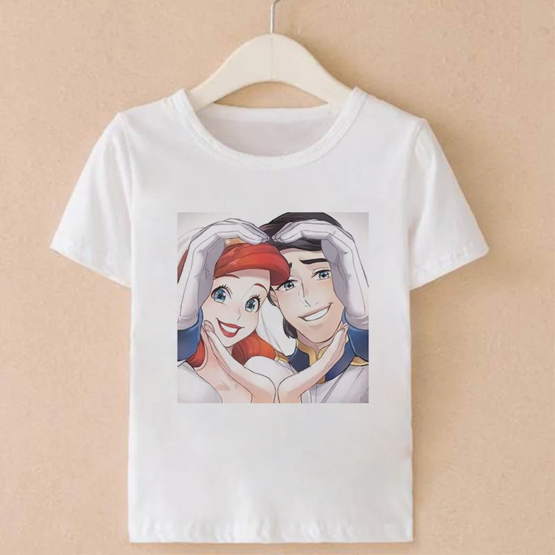 Летняя модная футболка для девочек с принтом принца и принцессы; Забавные футболки для девочек с принтом из мультфильма Kawaii; Детские футболки для девочек в стиле Харадзюку; одежда для подростков
