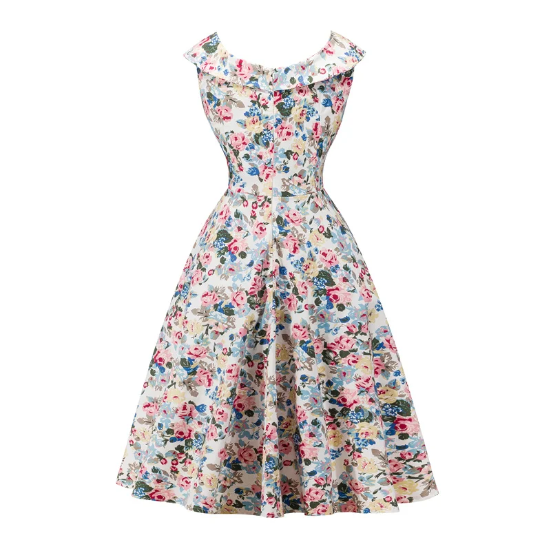 Kostlish A-Line Women Summer Dress Audrey Hepburn 50s 60s Floral Print Vintage Dress Women 2017 O-Neck Party Dresses Plus Size (43)