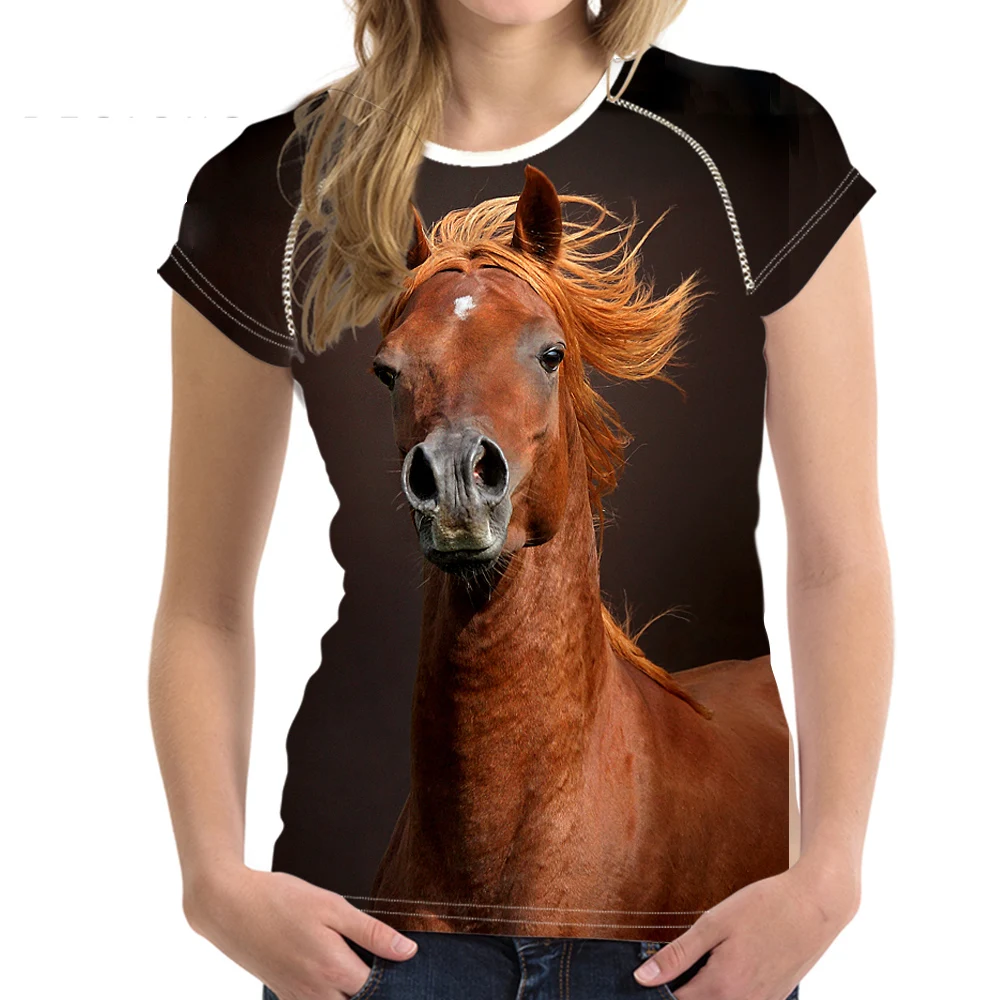 Noisydesigns Carzy Horse/Летняя женская футболка с 3D принтом модная коротким рукавом и