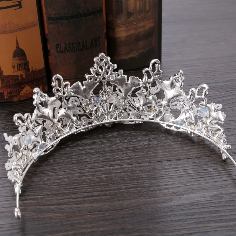 Свадебная тиара ручной работы с бусинами и кристаллами, Серебряная корона, женский головной убор для выпускного вечера, корона, свадебные украшения для волос невесты, аксессуары