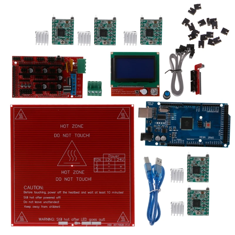 

Ramps 1.4 kit + Mega 2560 + Heatbed mk2b + 12864 LCD Controller + DRV4988 + Mechanical Endstop+ Cables For 3D Printer