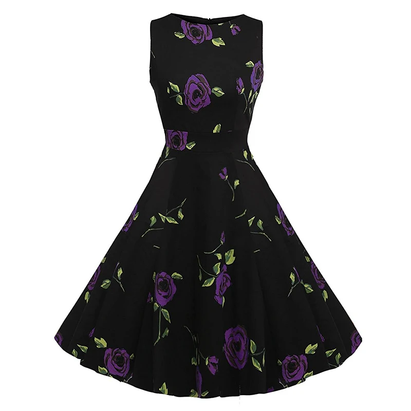 Kostlish Cotton Summer Dress Women 2017 Sleeveless Tunic 50s Vintage Dress Belt Elegant Print Rockabilly Party Dresses Sundress (54)
