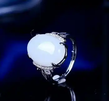 

Hetian jade white silver inlay latest white jade female ring fresh show elegant series h23#