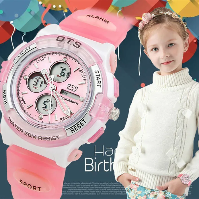 ОТС светодиодный цифровой дети Дети часы модные водонепроницаемые детский кварцевые часы для девочек студентов Montres Femme часы