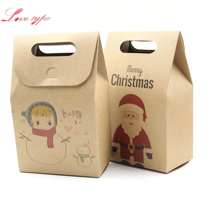 10PCS/Lot Kraft Paper Candy Boxes Kids Christmas Gifts Supplies Guests Packaging Boxes Merry