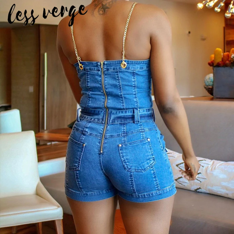 Lessverge Fitness синий джинсовый комбинезон женский на пуговице облегающий