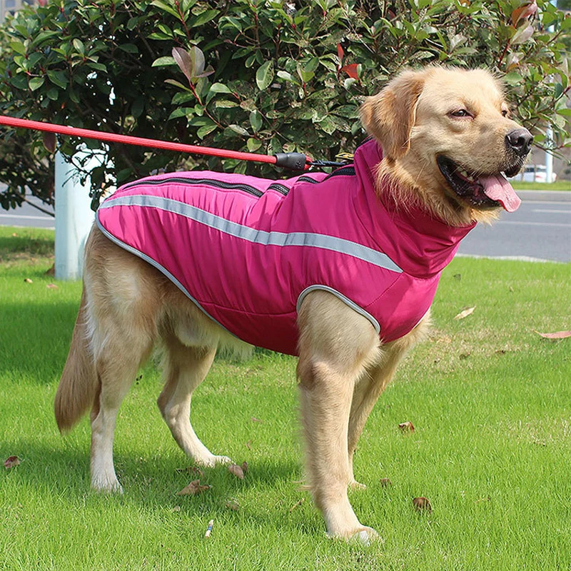 Waterproof Dog Clothes for Large Dogs Winter Warm Big Jackets Padded Fleece Pet Coat Safety Reflective Design Clothing | Дом и сад