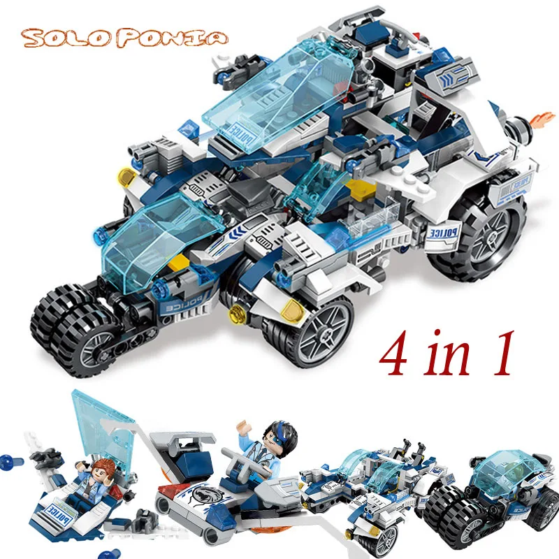 

4 in 1 Tank Future Policy Theme Tank Legos Building Blocks Toys Tank Building Bricks Models Toys 4 Units DIY Block Toy