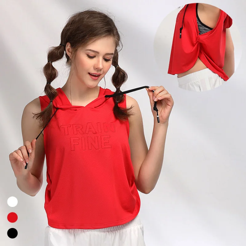 

NEW Sports Sleeveless Hooded Yoga Shirt Women Long Tank Tops Back Hollow Out Fitness Gym Wear Clothing Quick Dry Smock