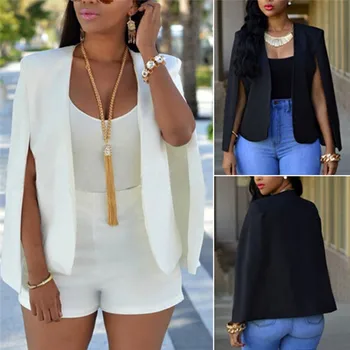 

Womens Long Sleeve Lapel Cape Casual Business Blazer Womens Fashion Coat Outwear Black White Office Ladies Clothing