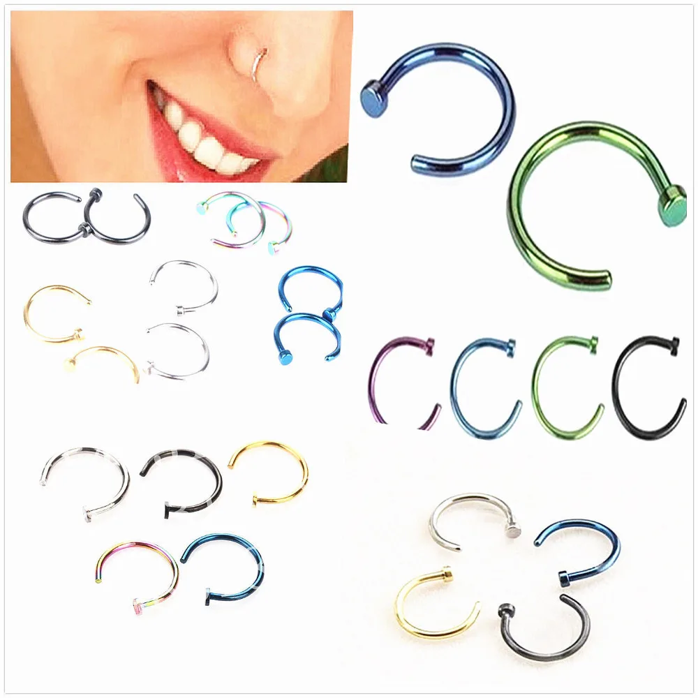 

2pcs Hot Selling Stainless Steel Nose Stud Open Hoop Ring Nose Fashion Earring Nose Piercing Ring