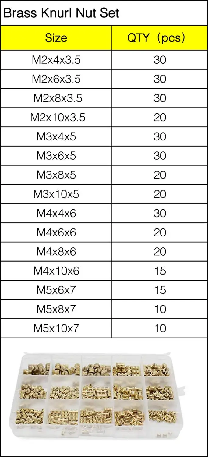 Ceny Mosiądz nakrętka radełkowana gwint żeński wkładka Cylinder wtryskowy miedź Nutsert zestaw asortymentowy zestaw 330 sztuk M2 M3 M4 M5