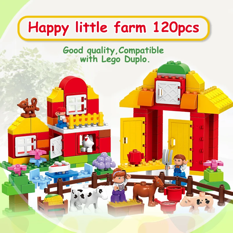 120PCS Farm building blocks DIY toys Early Learning self-locking bricks baby educational toys compatible with dduplo Play House baby-building-bricks