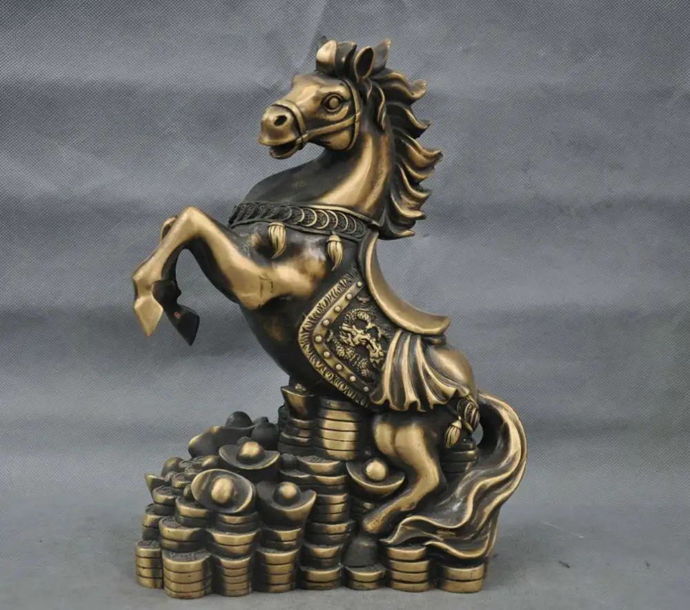 1" Китай Золотой Слиток Yuanbao Монет Лошадь Чистая Бронзовая Статуя Фигурка
