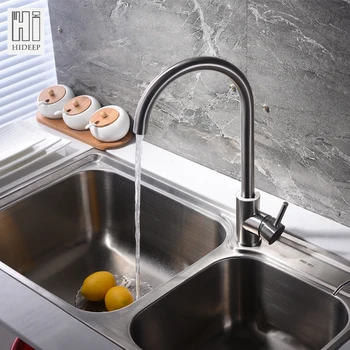 

HIDEEP Hot And Cold Water Classic Kitchen Faucet Mixer 304 Stainless Steel 360 Degree Rotation