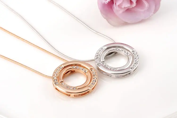 ROXI массивное ожерелье для женщин цвета розового золота двойной круглый кулон ожерелье для женщин хрустальное ожерелье колье femme fantaisie
