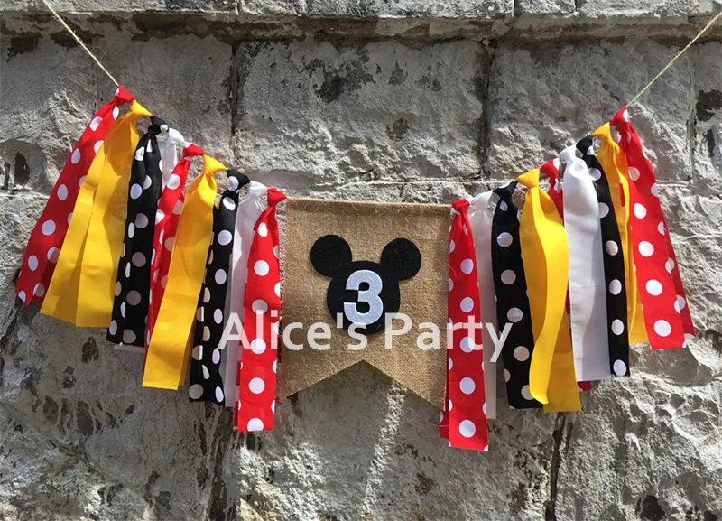Handmade Mickey Mouse Party Highchair Bunting Burlap Baby Room