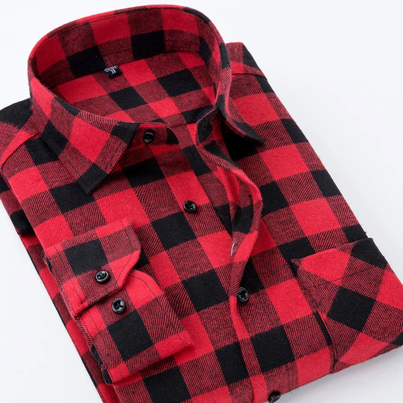 Kopen Casual Mannen Plaid Shirt Lente Herfst Flanellen Shirt Mannen Dress Shirts Fashion Lange Mouwen Slim Fit Chemise Homme Katoen Mannelijke shirt