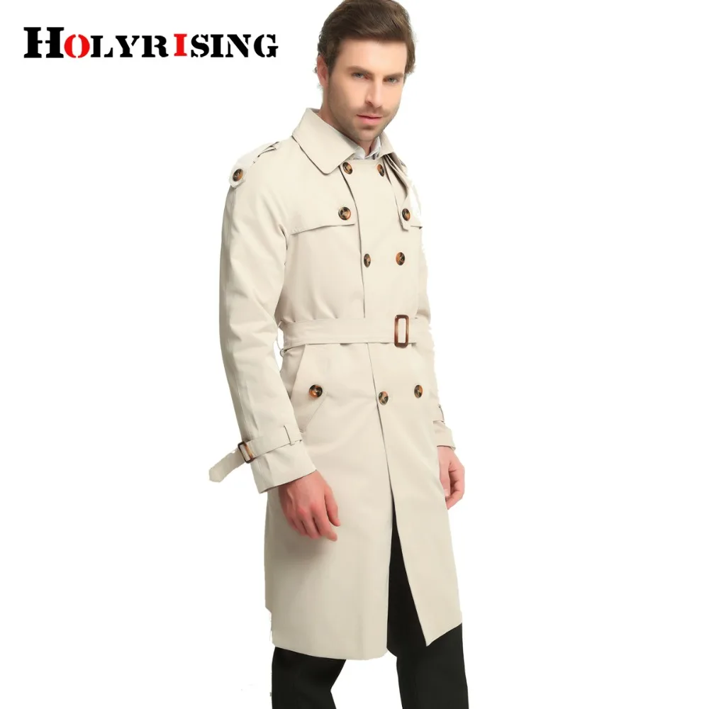 Holyrising, S-6XL, длинный Тренч, мужской, классический, модный, британский, для досуга, приталенный, ветровка, двубортный, однотонный, бежевый, ветровка