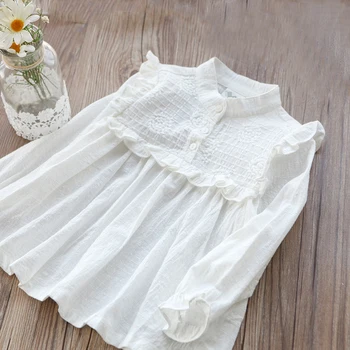 

Cotton White Girls Blouses Solid Shirts for Girls Long Sleeve Kids baby Shirts baby clothes Spring Autumn children clothing