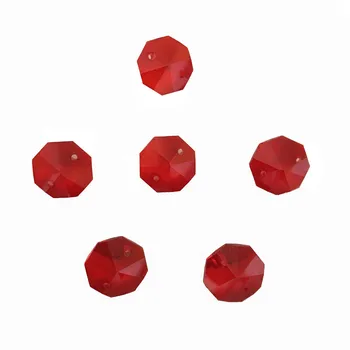 

100pcs 14mm Octagon Crystal Hanging Shining Beads In Two Holes Lt.siam For Crystal Wreath Design New Arrival