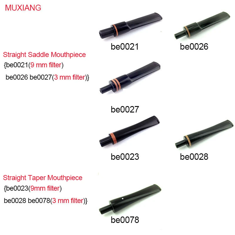 

RU- MUXIANG 6 Pcs/lot Smoking Pipe Mouthpiece 9mm/3 mm Filter Briar and Rosewood Tobacco Pipe Acrylic Mouthpiece be0021-be0078