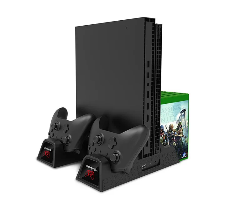 Vertical Cooling Stand Charging Stand for Xbox One/Xbox One S/Xbox One X Console Controllers with two Batteries and Game Storage