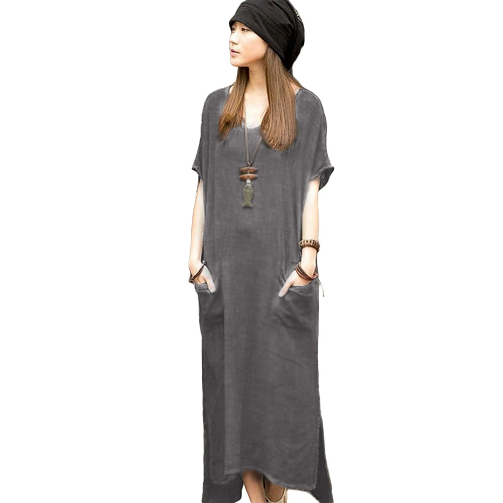 

2019 Summer Dress Women Plus Size Retro Cotton Linen Maxi Long Dress Casual Loose Short Sleeve Ankle Length Oversize 3XL 4XL 5XL