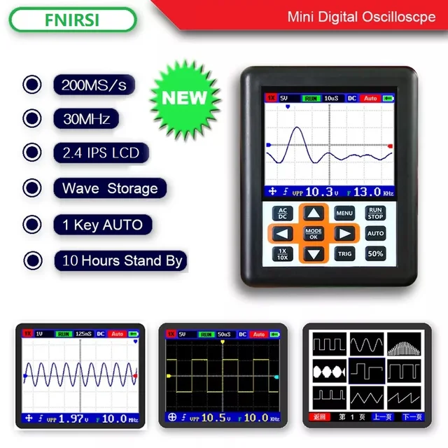 Cheap DSO FNIRSI Handheld mini portable digital oscilloscope 30M bandwidth 200MSps sampling rate IPS display handheld oscilloscope