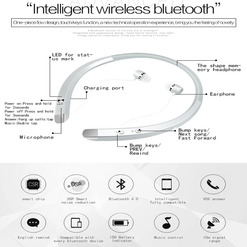Betreasure HBS913 Bluetooth беспроводной наушники Спорт Бег шейным гарнитура стерео с