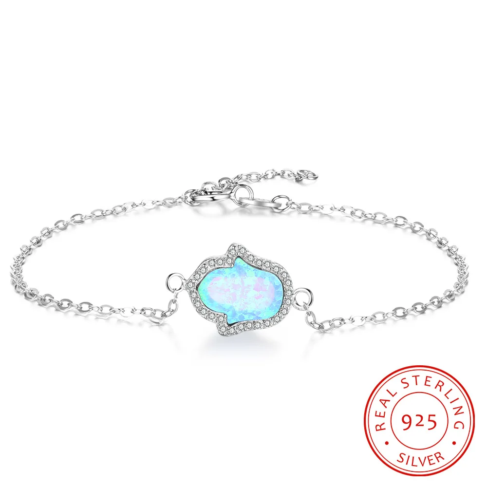 

Wholesale 925 sterling silver jewelry Blue Hand Opal Charm Bracelets Diy opal friendship bracelets for women