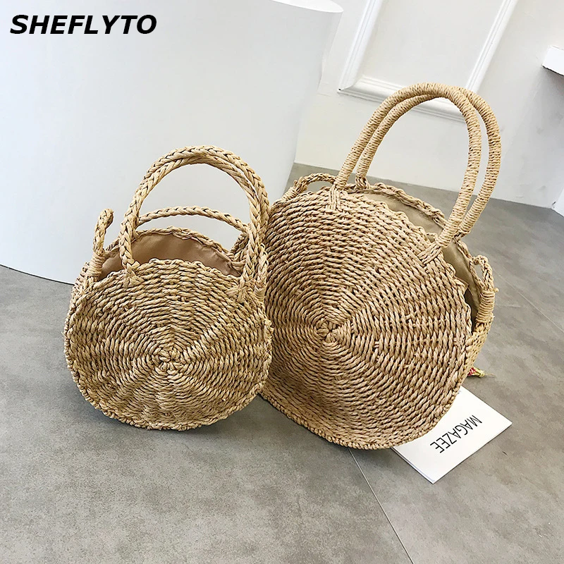 

SHEFLYTO 2018 Women Hand Bali Island Woven Bag buckle Rattan Straw Bags Shoulder Bag Satchel Wind Bohemia Beach Circle Zipper
