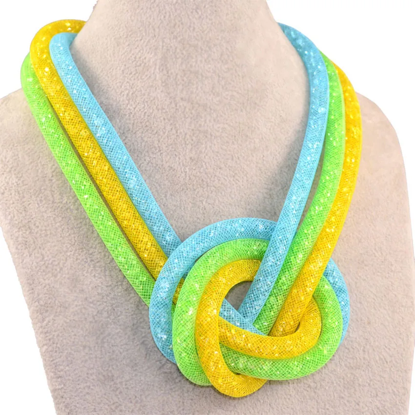 Special offer fashion handmade necklaces with tiny resin crystal necklace for women gifts big knot necklaces